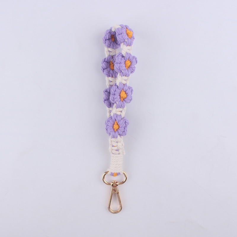 Wholesale New Cartoon Daisy keychain handmade woven INS cotton rope key lanyard